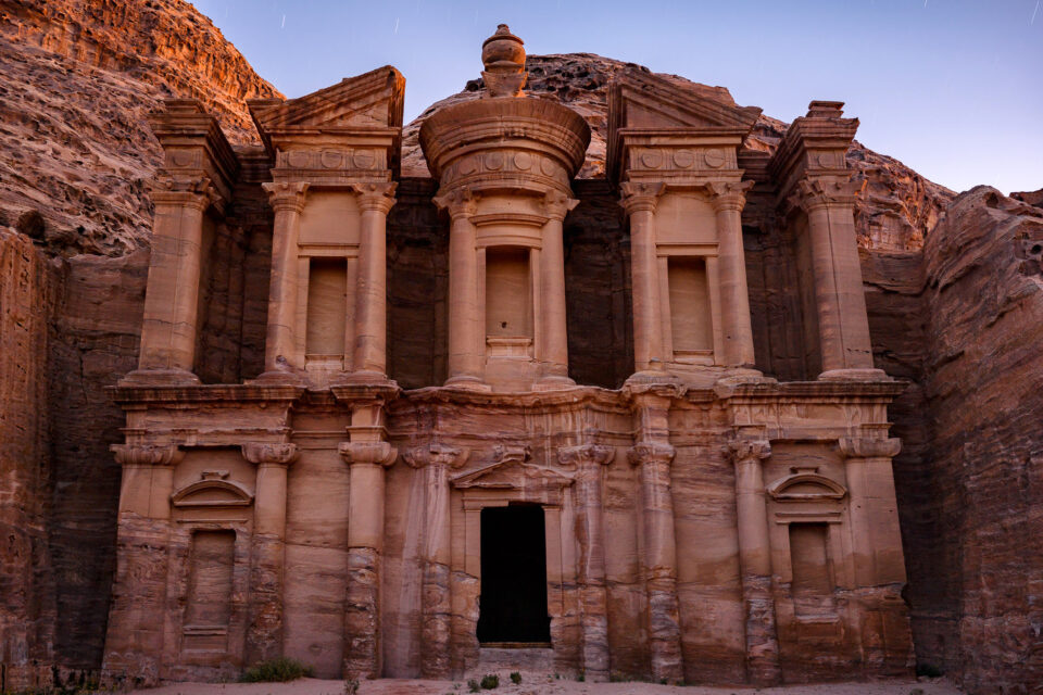 This photo of the Monastery in Petra at night was taken with a 262-second exposure - enough to cause visible hot pixels. This is a good example of when to use long exposure noise reduction.